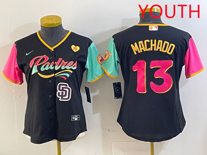 Youth San Diego Padres 13 Machado Black City Edition 2025 Nike MLB Jersey style 14